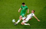 4 June 2024; Finn Azaz of Republic of Ireland is tackled by Márton Dárdai of Hungary during the international friendly match between Republic of Ireland and Hungary at Aviva Stadium in Dublin. Photo by Michael P Ryan/Sportsfile