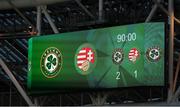 4 June 2024; The big screen displays the final score of the international friendly match between Republic of Ireland and Hungary at Aviva Stadium in Dublin. Photo by Michael P Ryan/Sportsfile