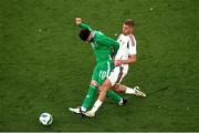 4 June 2024; Troy Parrott of Republic of Ireland in action against Márton Dárdai of Hungary during the international friendly match between Republic of Ireland and Hungary at Aviva Stadium in Dublin. Photo by Michael P Ryan/Sportsfile