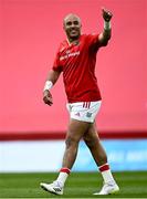 7 June 2024; Simon Zebo of Munster celebrates after scoring his side's first try during the United Rugby Championship quarter-final match between Munster and Ospreys at Thomond Park in Limerick. Photo by Harry Murphy/Sportsfile