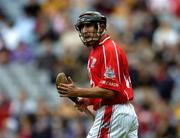 25 July 2004; Cork's Brian Corcoran celebrates after scoring a goal for his side. Guinness All-Ireland Senior Hurling Championship, Quarter Final, Antrim v Cork, Croke Park, Dublin. Picture credit; Brian Lawless / SPORTSFILE