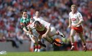 7 August 2004; Brian Dooher, Tyrone, in action against Peadar Gardiner, Mayo. Bank of Ireland All-Ireland Senior Football Championship Quarter Final, Mayo v Tyrone, Croke Park, Dublin. Picture credit; Brendan Moran / SPORTSFILE