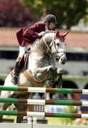 7 August 2004; England's Nick Skelton on Russel jumps the first on the way to winning the Dublin Stakes. Dublin Horse Show, Main Arena, RDS, Dublin. Picture credit; Matt Browne / SPORTSFILE