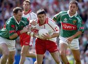 7 August 2004; Ciaran Gourley, Tyrone, in action against Fergal Costello and James Gill, Mayo. Bank of Ireland All-Ireland Senior Football Championship Quarter Final, Mayo v Tyrone, Croke Park, Dublin. Picture credit; Ray McManus / SPORTSFILE