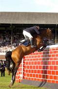 7 August 2004; England's John Whitaker on Exploit Du Roulard jumps the wall during the Land Rover Puissance. Dublin Horse Show, Main Arena, RDS, Dublin. Picture credit; Matt Browne / SPORTSFILE