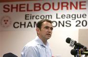 9 August 2004; Shelbourne manager Pat Fenlon speaking at a press conference ahead of Wednesday's UEFA Champions League 3rd Round First Leg Qualifier against Deportivo La Coruna. Tolka Park, Dublin. Picture credit; David Maher / SPORTSFILE