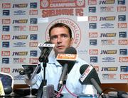 9 August 2004; Shelbourne manager Pat Fenlon pictured during a press conference ahead of Wednesday's UEFA Champions League 3rd Round First Leg Qualifier against Deportivo La Coruna. Tolka Park, Dublin. Picture credit; David Maher / SPORTSFILE