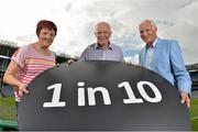 19 September 2013; Highlighting the message that Age-related Macular Degeneration (AMD) affects 1 in 10 Irish people over the age of 50, noted sporting personalities, most of whom have played a ‘number 10’ position across a range of sports, came together to launch AMD Awareness Week at Croke Park Stadium. AMD Awareness Week runs from 23rd- 29th of September to promote early detection of the signs of the eye condition AMD, the most common cause of registered blindness in Ireland. For further information visit www.amd.ie. Pictured are former Dublin footballer Barney Rock, left, former Monaghan ladies footballer Brenda McAnespie and former Bohemian FC player Turlough O'Connor. Croke Park, Dublin. Picture credit: Barry Cregg / SPORTSFILE