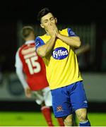 20 September 2013; Richie Towell, Dundalk, reacts after a missed shot on goal. Airtricity League Premier Division, St. Patrick’s Athletic v Dundalk, Richmond Park, Dublin. Photo by Sportsfile