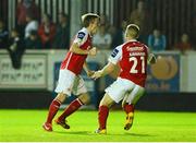 20 September 2013; Christopher Forrester, left, St Patrick’s Athletic, celebrates after scoring his side's first goal, with team-mate Daryl Kavanagh. Airtricity League Premier Division, St. Patrick’s Athletic v Dundalk, Richmond Park, Dublin. Photo by Sportsfile