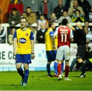 20 September 2013; Stephen O'Donnell, Dundalk, after being sent off by referee Tom Connolly. Airtricity League Premier Division, St. Patrick’s Athletic v Dundalk, Richmond Park, Dublin. Picture credit: David Maher / SPORTSFILE