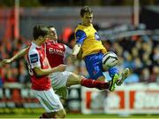 20 September 2013; Dane Massey, Dundalk, in action against Anto Flood, St Patrick’s Athletic. Airtricity League Premier Division, St. Patrick’s Athletic v Dundalk, Richmond Park, Dublin. Picture credit: David Maher / SPORTSFILE