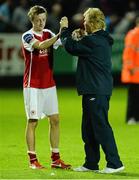20 September 2013; St Patrick’s Athletic manager Liam Buckley celebrates with Chris Forrester at the end of the game. Airtricity League Premier Division, St. Patrick’s Athletic v Dundalk, Richmond Park, Dublin. Picture credit: David Maher / SPORTSFILE