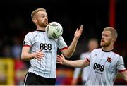 7 June 2024; Paul Doyle of Dundalk, left, and teammate Daryl Horgan, during the SSE Airtricity Men's Premier Division match between Shelbourne and Dundalk at Tolka Park in Dublin. Photo by Seb Daly/Sportsfile