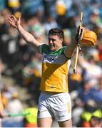 8 June 2024; Cillian Kiely of Offaly celebrates at the final whistle after his side's victory in the Joe McDonagh Cup final match between Laois and Offaly at Croke Park in Dublin. Photo by Seb Daly/Sportsfile