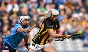 8 June 2024; Cian Kenny of Kilkenny in action against Paddy Doyle of Dublin during the Leinster GAA Hurling Senior Championship final match between Dublin and Kilkenny at Croke Park in Dublin. Photo by Seb Daly/Sportsfile