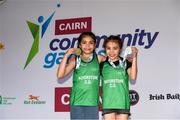 9 June 2024; Molly Prieto, left, who won gold in the under 11 girls floor gymnastics and her twin sister Lucy who won silver from Mayorstone, Limerick at the Girls under-11 floor Gymnastics at the Cairn Community Games June 2024 Finals at The Watershed in Kilkenny. Photo by Matt Browne/Sportsfile