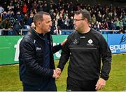 9 June 2024; Antrim manager Andy McEntee shakes hands with London manager Michael Maher during the Tailteann Cup preliminary quarter-final match between Antrim and London at Corrigan Park in Belfast. Photo by Stephen Marken/Sportsfile