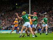 9 June 2024; Dan Morrissey of Limerick wins pooession during the Munster GAA Hurling Senior Championship final match between Clare and Limerick at FBD Semple Stadium in Thurles, Tipperary. Photo by Ray McManus/Sportsfile