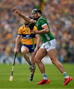 9 June 2024; Gearóid Hegarty of Limerick celebrates after scoring a point during the Munster GAA Hurling Senior Championship final match between Clare and Limerick at FBD Semple Stadium in Thurles, Tipperary. Photo by Brendan Moran/Sportsfile