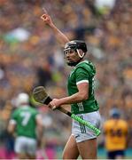 9 June 2024; Gearóid Hegarty of Limerick celebrates after scoring a point during the Munster GAA Hurling Senior Championship final match between Clare and Limerick at FBD Semple Stadium in Thurles, Tipperary. Photo by Brendan Moran/Sportsfile