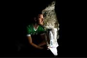 11 June 2024; Seamus Flanagan of Limerick poses for a portrait with the Liam MacCarthy cup during the national launch of the GAA Hurling All-Ireland Senior Championship at the Michael Cusack Centre in Carran, Clare. Photo by Brendan Moran/Sportsfile