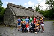 11 June 2024; Uachtarán Chumann Lúthchleas Gael Jarlath Burns, Clare GAA head of operarions Deirdre Murphy and Clare GAA chairman Kieran Keating, and Tony Kelly of Clare with, back, from left, David Dooley of Laois, Jason Sampson of Offaly, Conor Donohoe of Dublin, Seamus Flanagan of Limerick, Ethan Twomey of Cork, Paddy Deegan of Kilkenny and Lee Chin of Wexford and the Liam MacCarthy cup during the national launch of the GAA Hurling All-Ireland Senior Championship at the Michael Cusack Centre in Carran, Clare. Photo by Brendan Moran/Sportsfile