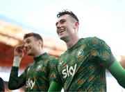 11 June 2024; Republic of Ireland goalkeepers David Harrington and Mark Travers, left, before the international friendly match between Portugal and Republic of Ireland at Estádio Municipal de Aveiro in Aveiro, Portugal. Photo by Stephen McCarthy/Sportsfile