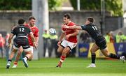 15 June 2024; Antoine Frisch of Munster, right, passes to teammate Alex Nankivell resulting in an interception and Glasgow's first try, scored by Kyle Steyn, not pictured, during the United Rugby Championship semi-final match between Munster and Glasgow Warriors at Thomond Park in Limerick. Photo by Brendan Moran/Sportsfile
