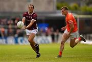 16 June 2024; John Maher of Galway in action against Rian O’Neill of Armagh during the GAA Football All-Ireland Senior Championship Round 3 match between Armagh and Galway at Markievicz Park in Sligo. Photo by Brendan Moran/Sportsfile