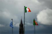 16 June 2024; The flags fly ahead of the GAA Football All-Ireland Senior Championship Round 3 match between Dublin and Mayo at Dr Hyde Park in Roscommon. Photo by Daire Brennan/Sportsfile