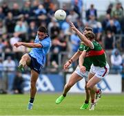 16 June 2024; Niall Scully of Dublin in action against Eoghan McLaughlin of Mayo during the GAA Football All-Ireland Senior Championship Round 3 match between Dublin and Mayo at Dr Hyde Park in Roscommon. Photo by Daire Brennan/Sportsfile
