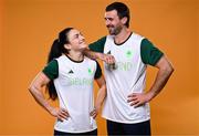 17 June 2024; Lucy Mulhall, left, and Harry McNulty during the Team Ireland Paris 2024 team announcement for Rugby Sevens at the IRFU High Performance Centre on the Sport Ireland Campus in Dublin. Photo by Harry Murphy/Sportsfile