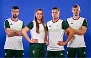 18 June 2024; In attendance are, from left, Finn Lynch, Eve McMahon, Sean Waddilove and Robert Dickson during the Team Ireland Paris 2024 team announcement at Irish Sailing Performance HQ in Dun Laoghaire, Dublin. Photo by Sam Barnes/Sportsfile