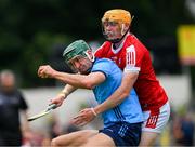 22 June 2024; Chris Crummey of Dublin is tackled by Shane Barrett of Cork during the GAA Hurling All-Ireland Senior Championship quarter-final match between Dublin and Cork at FBD Semple Stadium in Thurles, Tipperary. Photo by Ray McManus/Sportsfile