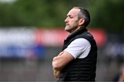 22 June 2024; Tyrone joint-manager Brian Dooher reacts late on in the GAA Football All-Ireland Senior Championship preliminary quarter-final match between Tyrone and Roscommon at O'Neill's Healy Park in Omagh, Tyrone. Photo by Ben McShane/Sportsfile
