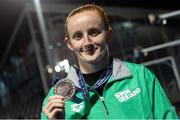 22 June 2024; Danielle Hill of Ireland with her silver medal after the Women's 50m Freestyle final during day six of the 2024 European Aquatics Championships at Belgrade, Serbia. Photo by Nikola Krstic/Sportsfile