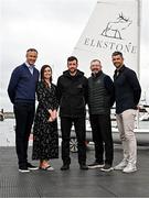 27 June 2024; Elkstone announces its sponsorship of Irish Olympic sailor Finn Lynch at Dún Laoghaire Yacht Club in Dublin. Pictured at the announcement is Irish Olympic Sailor Finn Lynch, centre with Elkstone staff, from left, Head of Clients Joe Bergin, Head of Marketing and Branding Ciara Brady, Chief Executive Officer and Co-Founder Alan Merriman and Chief of Staff Rob Kearney. Photo by Sam Barnes/Sportsfile