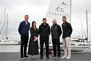 27 June 2024; Elkstone announces its sponsorship of Irish Olympic sailor Finn Lynch at Dún Laoghaire Yacht Club in Dublin. Pictured at the announcement is Irish Olympic Sailor Finn Lynch, centre with Elkstone staff, from left, Head of Clients Joe Bergin, Head of Marketing and Branding Ciara Brady, Chief Executive Officer and Co-Founder Alan Merriman and Chief of Staff Rob Kearney. Photo by Sam Barnes/Sportsfile