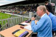 11 August 2015; Ireland’s GAA and Horse Racing ‘All Stars’ got their hurleys out for cancer research on Tuesday night at Saint Conleth’s Park, Newbridge, Kildare, for a celebrity hurling match in aid of the Irish Cancer Society to raise money for cancer research. The event, which was organised by horseracing legend Jim Bolger, along with champion jockey Davy Russell, saw a host of Irish hurling and horse racing stars come together for a fantastic game, which also boasted celebrity referees, lineswomen and umpires - who included DJ Carey, Brian Cody, Liam Griffin, Niall Quinn and Cyril Farrell - to name but a few. The final score last night was: Jim Bolger’s Stars 3-23, Davy Russell’s Best 3-15. If you didn't get to attend the match last night and would like to support cancer research visit www.cancer.ie or CallSave 1850 60 60 60 to make a donation. Pictured is legendary commentator Mícheál Ó Muircheartaigh at St Conleth’s Park in Newbridge, Kildare. Photo by Piaras Ó Mídheach/Sportsfile