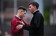 28 June 2024; Drogheda United manager Kevin Doherty consoles Evan Weir of Drogheda United after the SSE Airtricity Men's Premier Division match between Derry City and Drogheda United at The Ryan McBride Brandywell Stadium in Derry. Photo by Ben McShane/Sportsfile