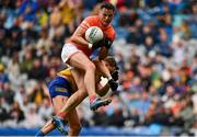 29 June 2024; Aaron McKay of Armagh in action against Conor Cox of Roscommon during the GAA Football All-Ireland Senior Championship quarter-final match between Armagh and Roscommon at Croke Park in Dublin. Photo by Harry Murphy/Sportsfile