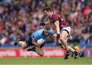 29 June 2024; Brian Fenton of Dublin in action against Cein Darcy of Galway during the GAA Football All-Ireland Senior Championship quarter-final match between Dublin and Galway at Croke Park in Dublin. Photo by Stephen McCarthy/Sportsfile