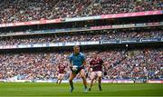 29 June 2024; Paul Mannion of Dublin in action against Jack Glynn of Galway during the GAA Football All-Ireland Senior Championship quarter-final match between Dublin and Galway at Croke Park in Dublin. Photo by Harry Murphy/Sportsfile