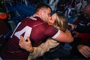 29 June 2024; Damien Comer of Galway celebrates with his partner Megan Glynn after the GAA Football All-Ireland Senior Championship quarter-final match between Dublin and Galway at Croke Park in Dublin. Photo by Stephen McCarthy/Sportsfile