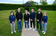 2 July 2024; Pictured at the GPA’s post AGM media briefing at the Radisson Blu, Dublin Airport, is, from left, Kerry Ladies footballer Fiadhna Tangney, Ciarán Barr, GPA COO, Cora Staunton, GPA Vice-President, Niall Morgan, GPA Co-Chair, Tom Parsons, GPA CEO, and Tipperary camogie player Mary Ryan. Photo by Ben McShane/Sportsfile