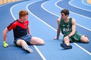 2 July 2024; Boxer Aidan Walsh, right, with Michael Kane from Monivea Boxing Club, Galway, during the Team Ireland Open Training Day ahead of the Paris 2024 Olympic Games at the National Indoor Arena on the Sport Ireland Campus in Dublin. Photo by Sam Barnes/Sportsfile