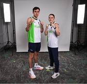 2 July 2024; Team Ireland Boxers Aidan Walsh and Michaela Walsh during the team day for the Paris 2024 Olympic Games at The Crowne Plaza Hotel in Blanchardstown, Dublin. Photo by David Fitzgerald/Sportsfile