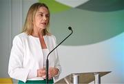 3 July 2024; OFI president and Swim Ireland chief executive Sarah Keane speaking during an Olympic Federation of Ireland and Sport Ireland media conference ahead of the Paris 2024 Olympic Games, at the Sport Ireland Institute on the Sport Ireland Campus in Dublin. Photo by Seb Daly/Sportsfile