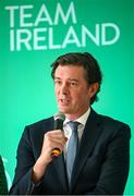 3 July 2024; OFI chief executive Peter Sherrard speaking during an Olympic Federation of Ireland and Sport Ireland media conference ahead of the Paris 2024 Olympic Games, at the Sport Ireland Institute on the Sport Ireland Campus in Dublin. Photo by Seb Daly/Sportsfile